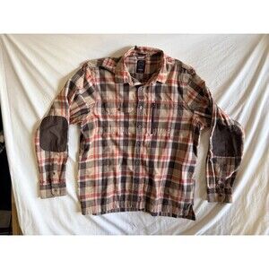 Wrangler Men's All Terrain Brown Plaid Button-Down Long Sleeve Collared Shirt L